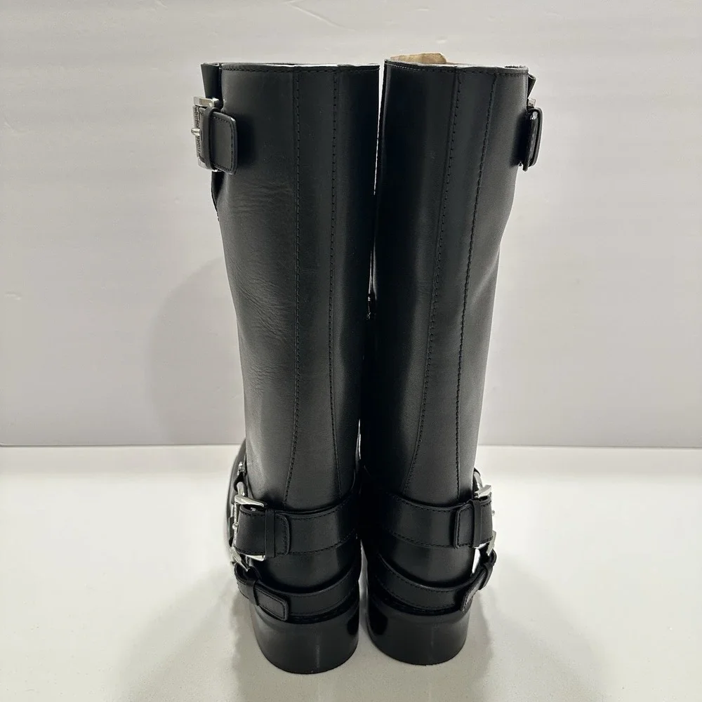 Michael Kors Crosby Moto Boots In Black Size 5.5 Leather Silver Accents with Box - Picture 4 of 12